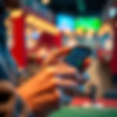 User Engagement with Betting Apps A close-up view of a user engaging with a betting app on a mobile device.