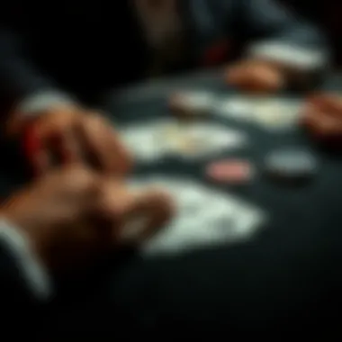 Close-up of a poker hand with cards laid out