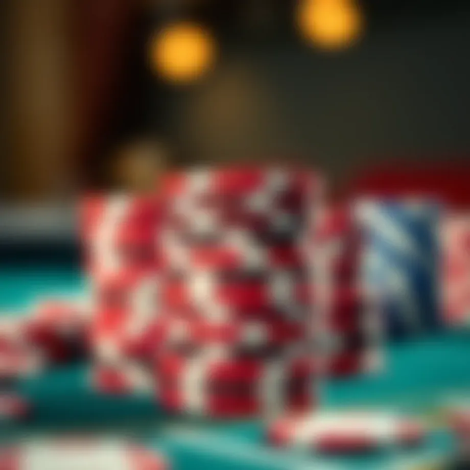 Close-up of vibrant casino chips stacked on a gaming table