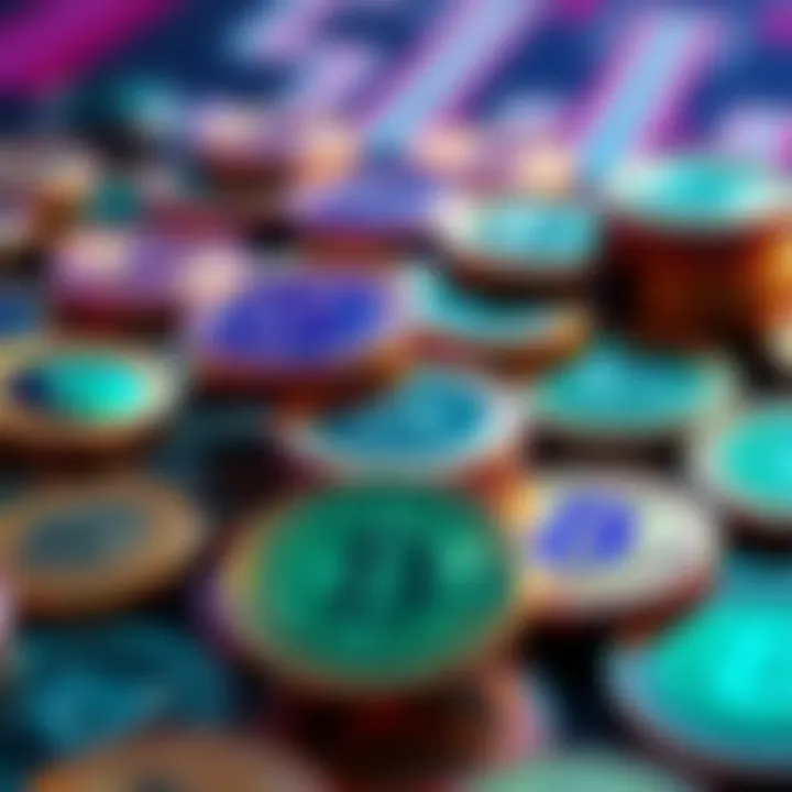 Vibrant Cryptocurrency Tokens An array of vibrant cryptocurrency tokens used in online gaming