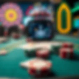 A dynamic online poker table with vibrant cards and chips