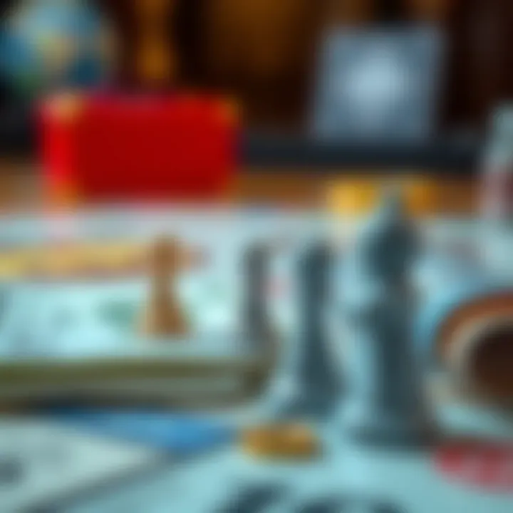 A close-up of Monopoly game pieces and cash representing the economic aspects.