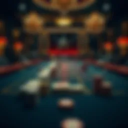 An intricate view of a baccarat table setup with cards and chips