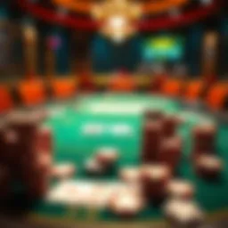 A vibrant online poker table showcasing a variety of cards and chips