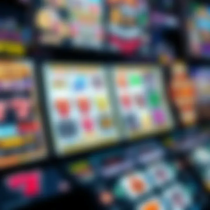 Various types of slot games on a digital screen