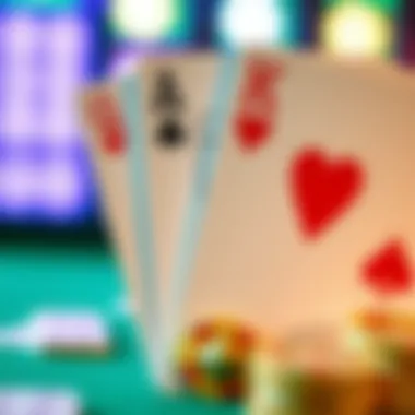 Close-up of poker cards depicting various hand combinations