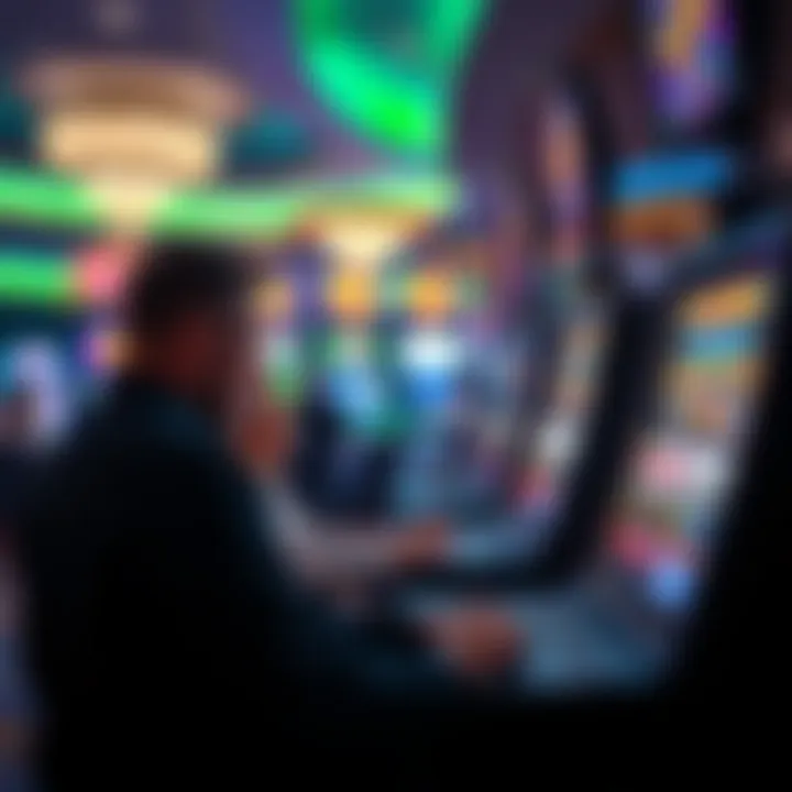 A vibrant casino scene with players engaged in video poker